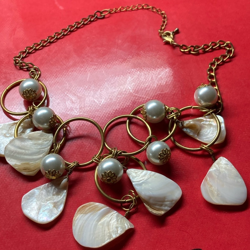 Shell and faux pearl necklace